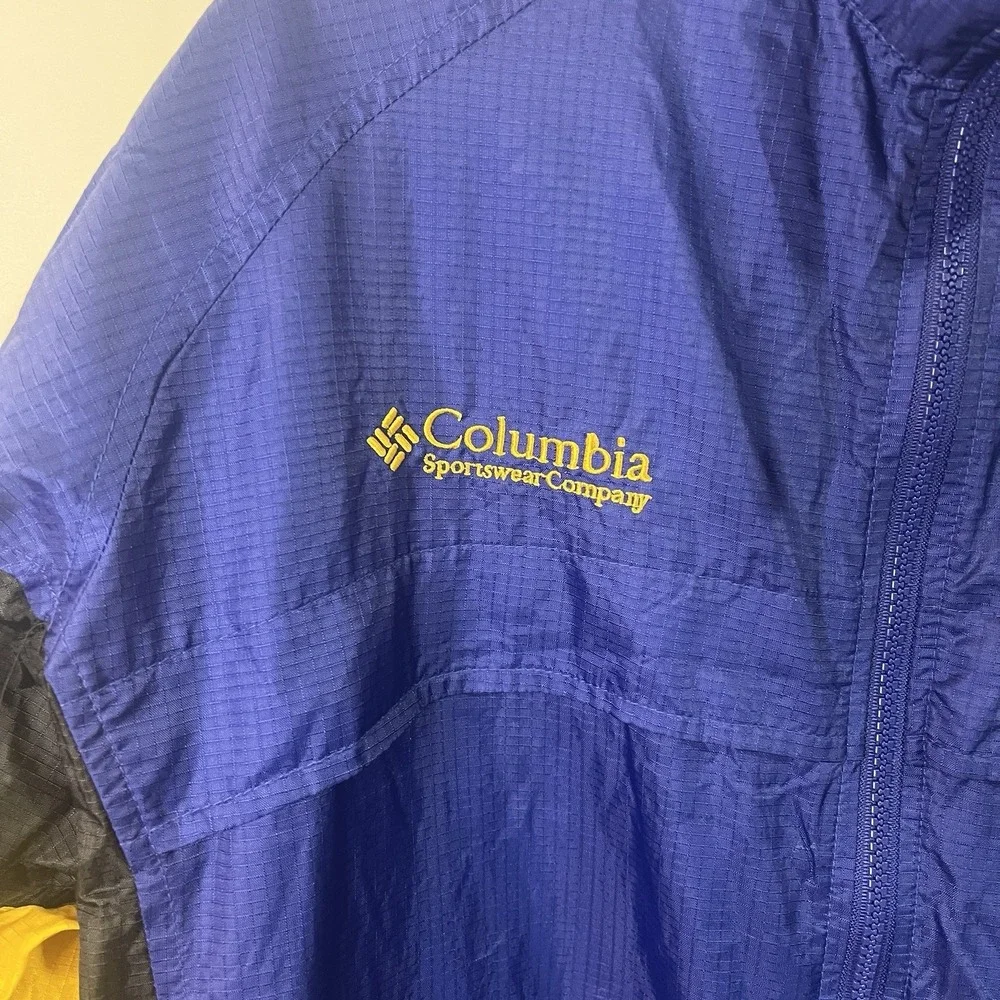 Vintage Columbia Jacket Mens X-Large Blue/Yellow Packable‎ Hooded Windbreaker